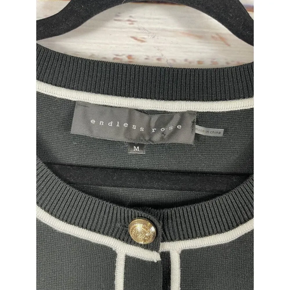 Endless Rose Sweater Dress Womens Medium Black Contrast Trim Button Front Short - Picture 5 of 11